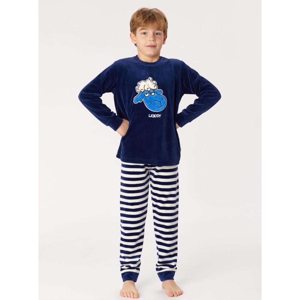 Nuttig stropdas Fruit groente Jongens Pyjama velours donkerblauw Woody - 2A | Via Via Babycomfort