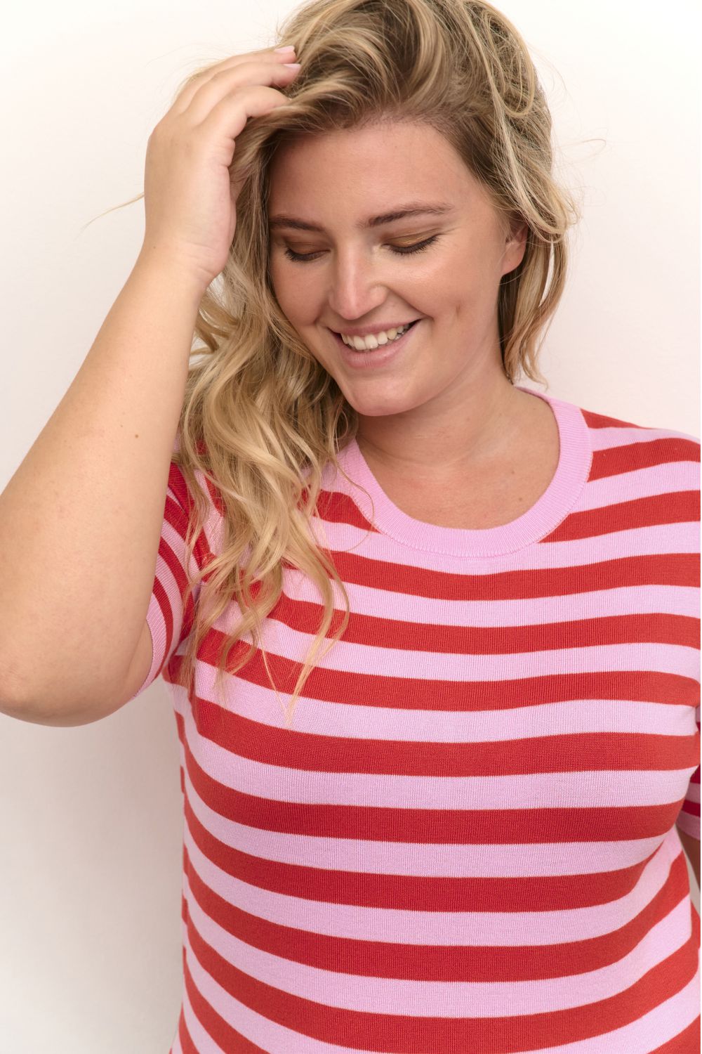 Malia wide stripe knit - Pink mist/ cayenne